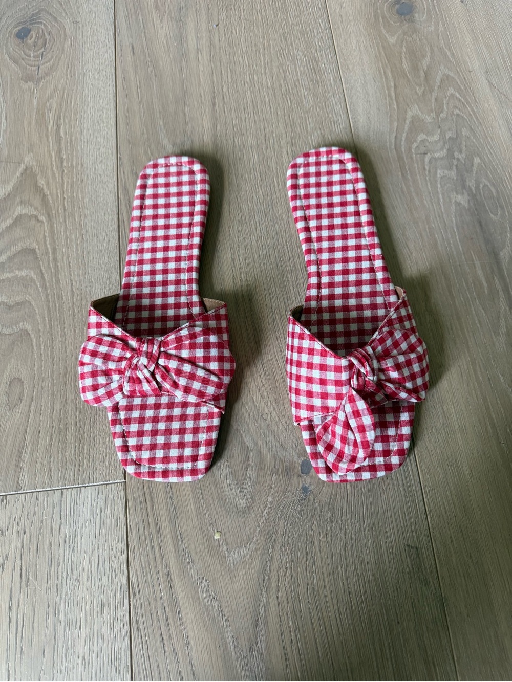 Red Gingham Knot Slide Mules - Women
